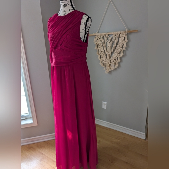Asos Raspberry Bridesmaid Dress Pink Red Pleated Size 10 - Picture 2 of 15